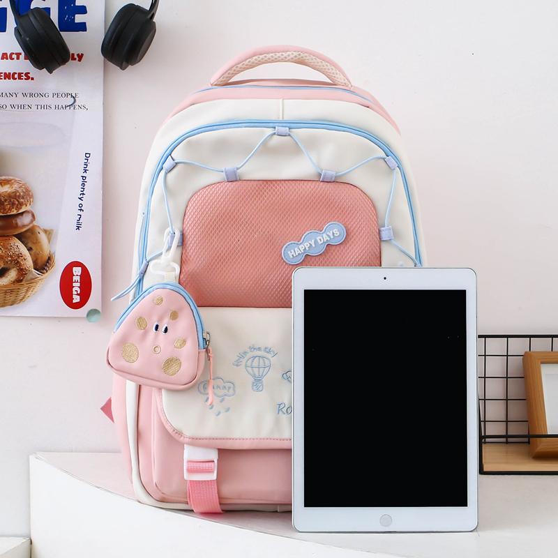 Three-Piece Backpack Set Color Block Student Schoolbag Girl Large Capacity Backpack
