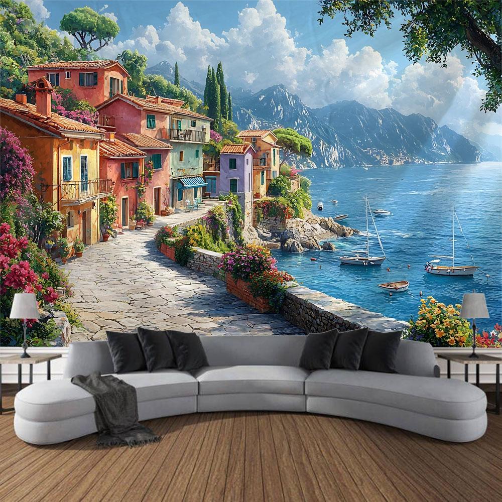Beautiful garden landscape, tapestry, home art decoration wall mounted fairy tale posters fantasy sea view room background cloth