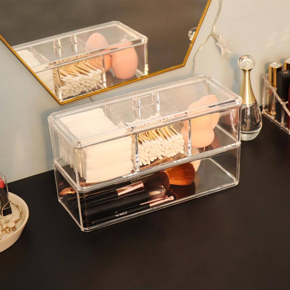 Acrylic Makeup Storage Box Transparent Jewelry Organizer Dustproof for Cotton Swab Pads Desktop Beauty Case Makeup Organizer Box