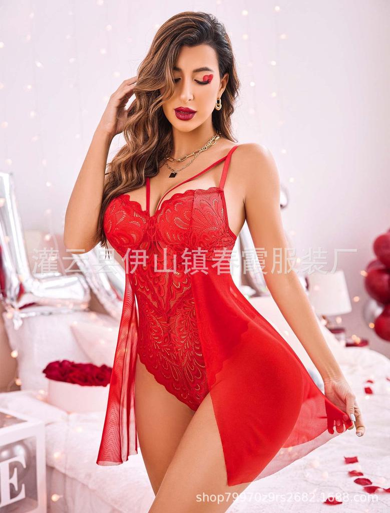 New One-piece Mesh Lace Pure Desire Slim Peach Hip Suspender One-piece Tight Lingerie Pajamas