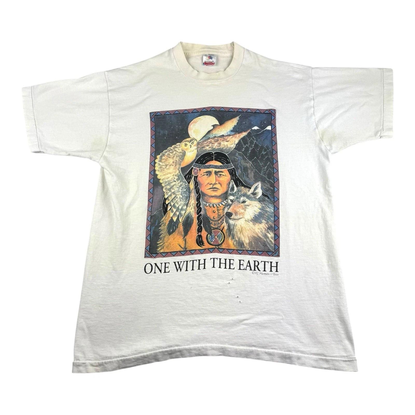 Vtg 1992 Nature Earth Indian Sz L T Shirt Native American Wolf Fruit Of The Loom S