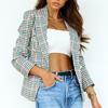 Ladies Fashion Casual British Suit Lapel Check Double-breasted Jacket