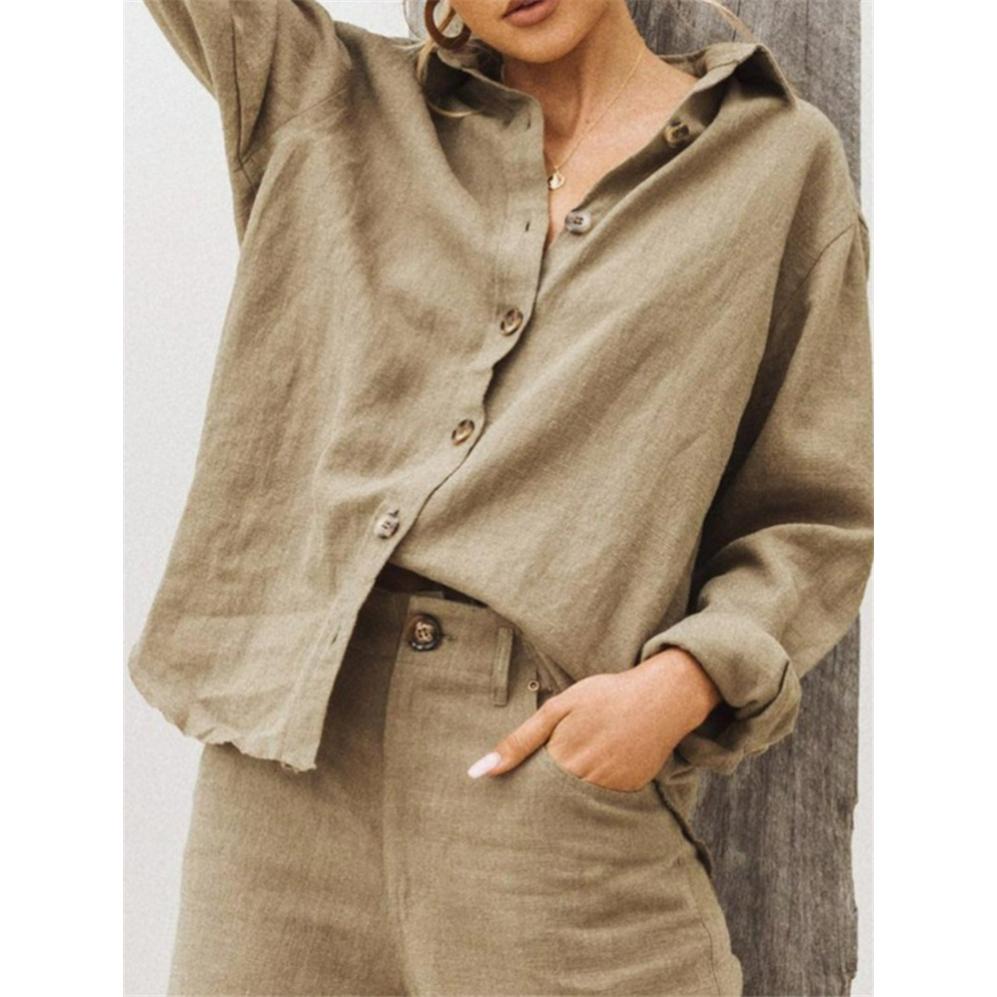 Autumn and Winter Fashion Lapel Long-sleeved Cotton and Linen Loose Women's Shirt