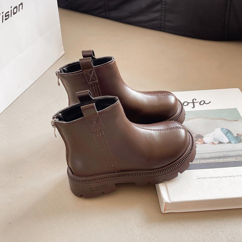 

Девочки ботинки осень и зима новые термо короткие ботинки иностранные кожаные ботинки тонкий бархат ботинки Мартина универсальные ботинки принцессы британский стиль 26