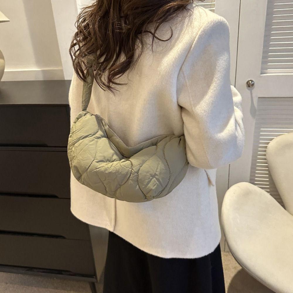 Quilted Puff Bag Padded Nylon Shoulder Bag Casual Nylon Crossbody Bag  Female