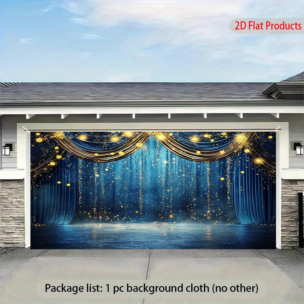 2D Flat, Elegant Navy Blue and Golden Glittering Curtain Background for One Person - Stage Wedding Party Decoration