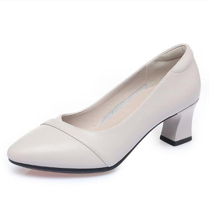 High Quality Thick Heeled Single Shoes Women's 2025 New High Heeled Shallow Mouth Comfortable Genuine Leather Office Women Shoes