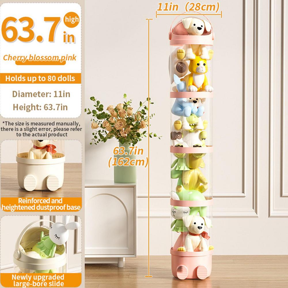 Doll Storage Box Toys Organization Plush Toy Storage Tube Transparent Plastic Stuffed Storage Cylinder with Lid Home Decor