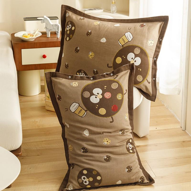 4-Layer Cotton Gauze Pillowcase Set With Cartoon Button Breathable Hotel-Grade Pillow Covers 48x74cm Pair