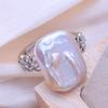 LSOOYH Freshwater Big Baroque Pearl Rings For Women Classic Silver Color Party Ring Anniversary Birthday Gifts