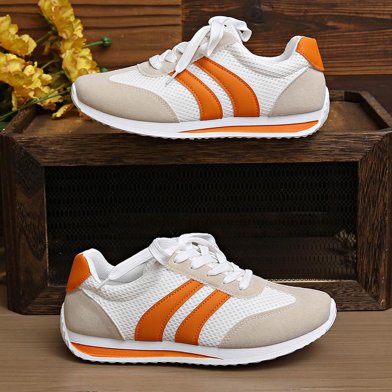 Fashion Women's Lightweight Fashion Sneakers Comfort Non Slip Casual Sports Shoes Woman Orange Striped Mesh Breathable Platform Sneakers