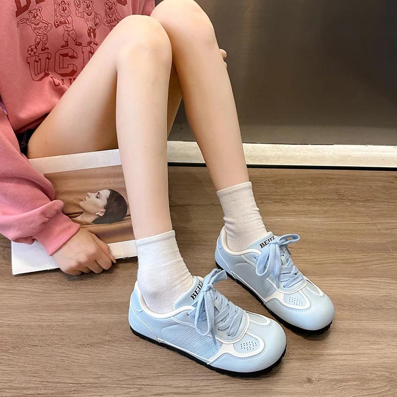 Fashion 2024 Hot Sale Ladies Shoes Lace-up Women's Vulcanize Shoes Fashion Round Toe High Quality Solid Breathable Versatile Sneakers