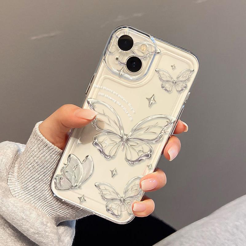 Simple line butterfly for iPhone17promax space phone case Apple 16 transparent 14/15 all-inclusive x