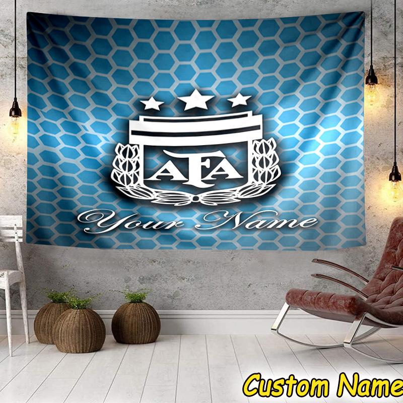 Custom Name Argentina Football Crest Tapestry Room Decoration Wall Hanging for Living Room Bedroom, Dormitory, Birthday and Christmas Gifts