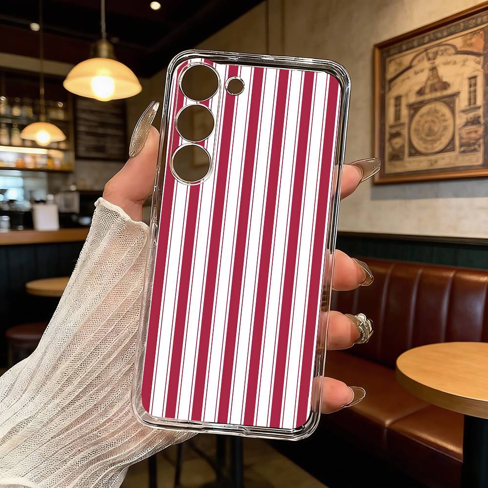 Burgundy White Stripe pattern Phone Case For Samsung Galaxy A71,A70,A52,A51,A40,A30 Transparent Cover