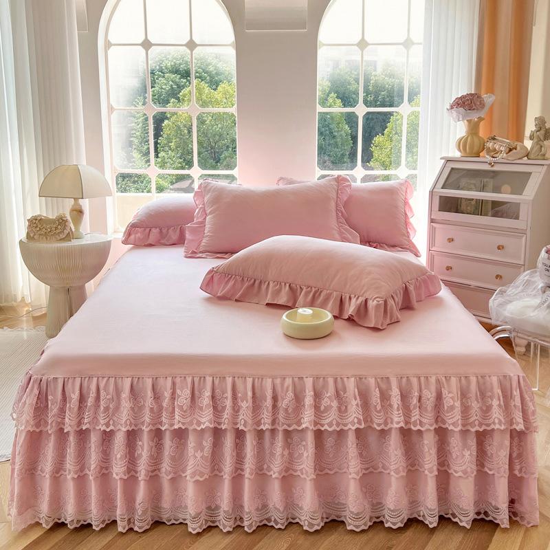 

Lace Bed Skirt Single Piece Lace Bed Skirt Type Bedspread Mattress Protector Dustproof Bed Cover Bedding Gift 150 * 200Cm single bed skirt