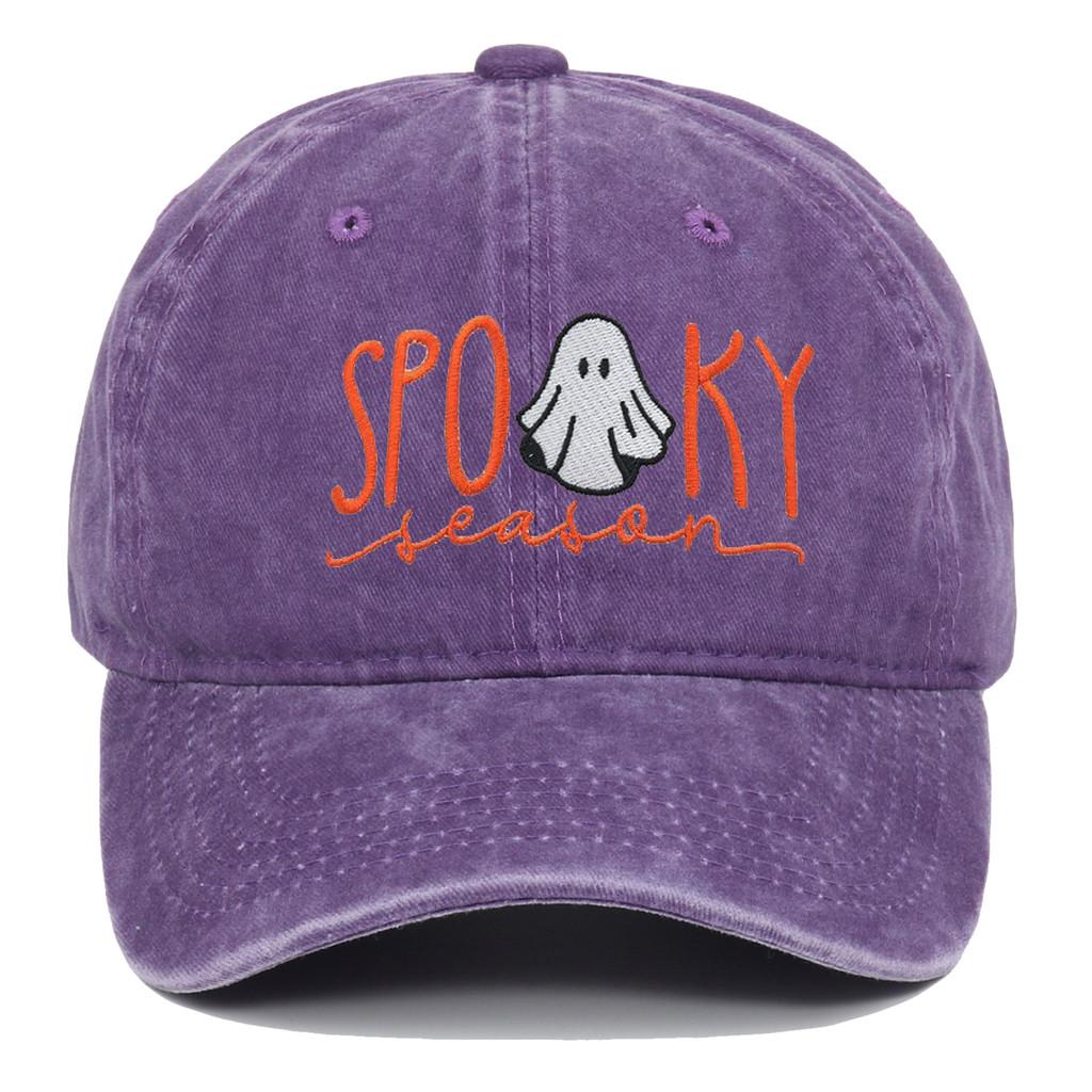 Halloween Ghost Embroidered Baseball Cap With Vintage Wash For Cosplay Fans