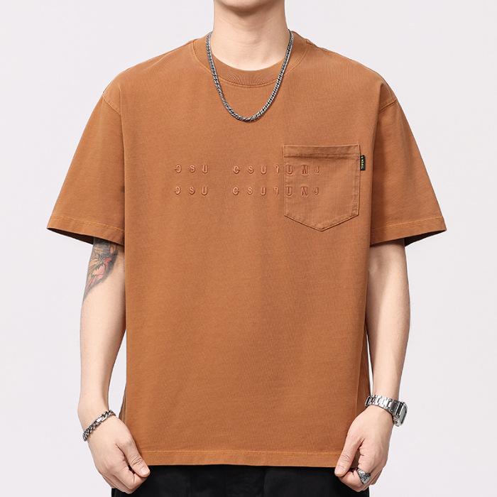 230g Heavy Retro Old Stone Grinding and Washing Craftsmanship Trendy Men's Round Neck T-shirt Short Sleeves
