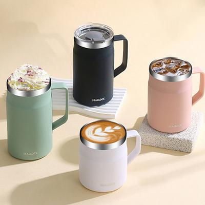 450ML 304 Rostfritt Stål Kaffekopp Mugg Med Lock Bärbara Termiskt Isolerade Vattenkoppar Skållningssäker Kaffetumbler Med Handtag