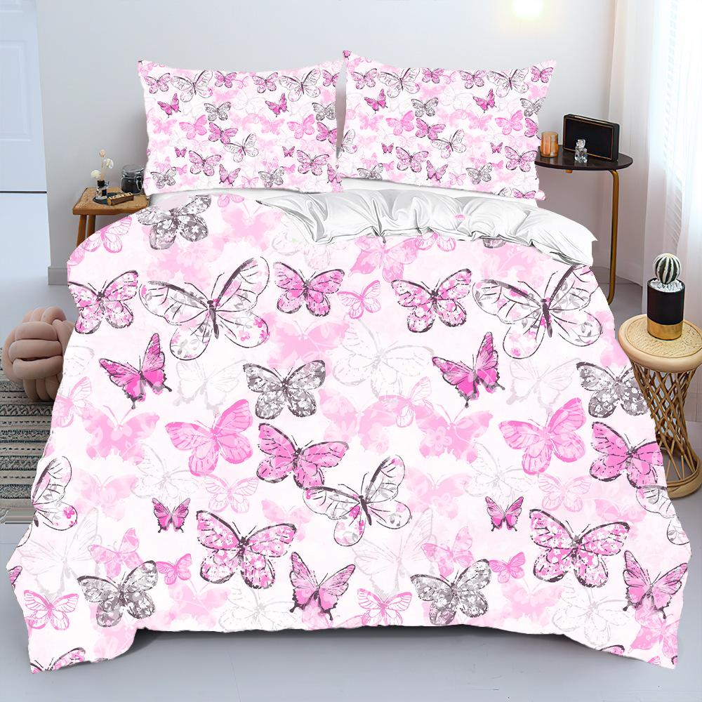 Butterfly 3D Digital Printing Three-Piece Set, Polyester Quilt Cover Series, Bedding Home Textile 135 * 200cm 50 * 80cm * 1 two-piece set