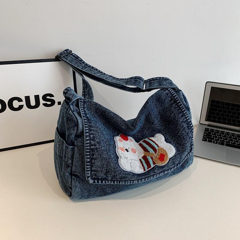 Vintage Shoulder Bag Lightweight Commuter Bag Cartoon Denim Women's Bag