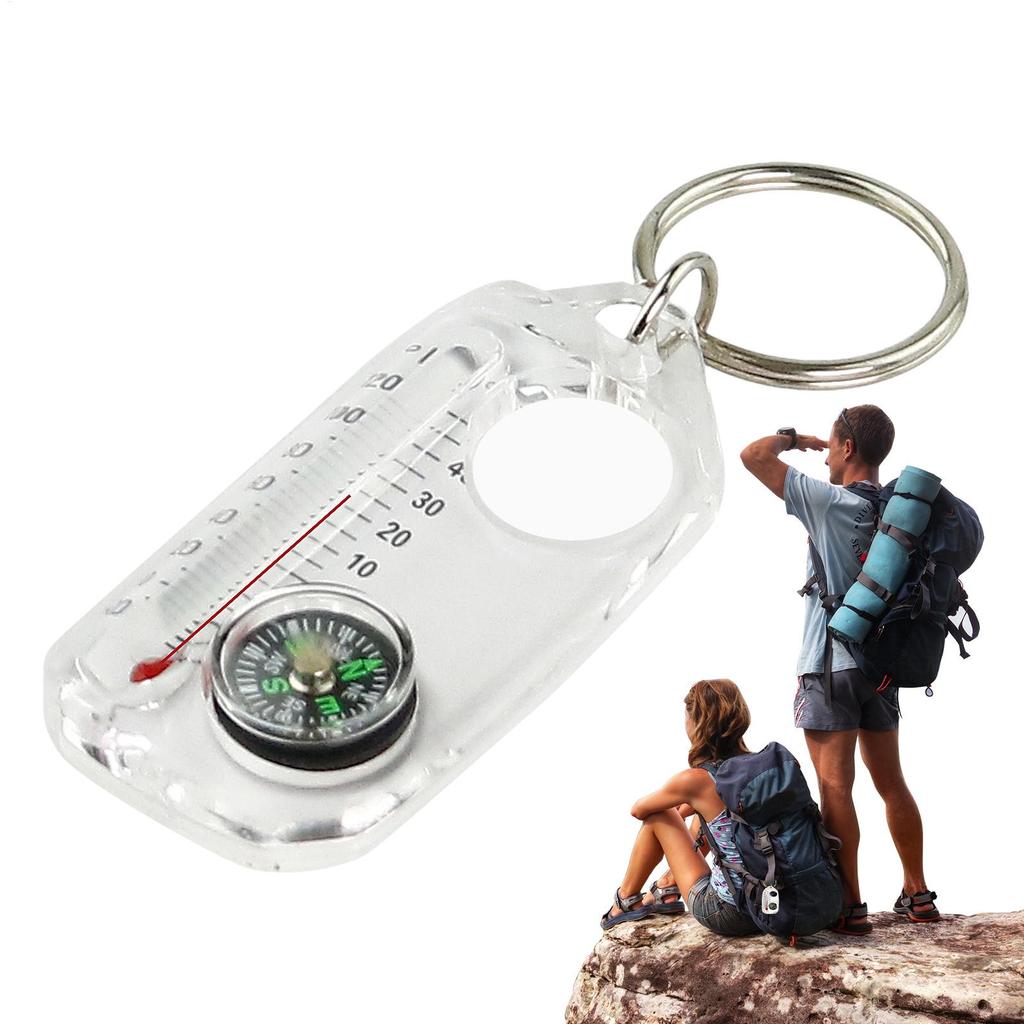 1pc Multifunction Mini Keychain Compass Camping Thermometer Outdoor Climbing Temperature Tester Survival Guiding Tool