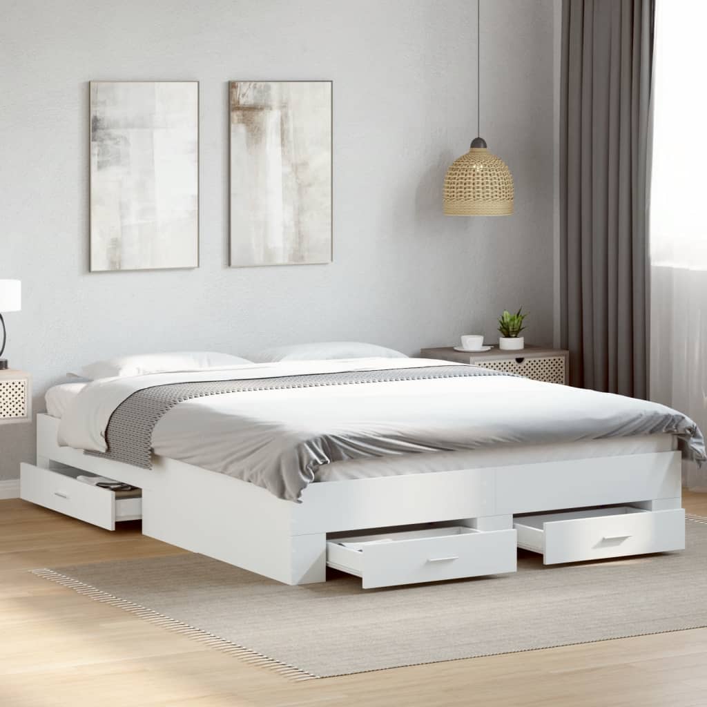 Bed Frame with Drawers White 140x200 cm Particleboard