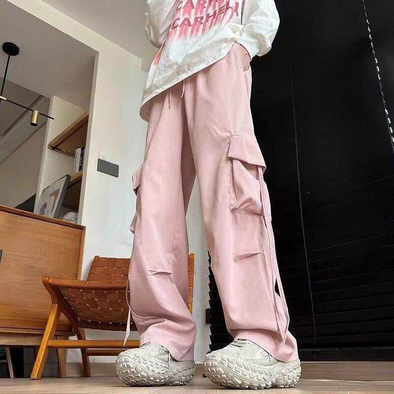 

Комбинезоны в стиле хип-хоп с высокой талией и широкими штанинами для мужчин и женщин 2022 года — тренд весны/осени L розовый