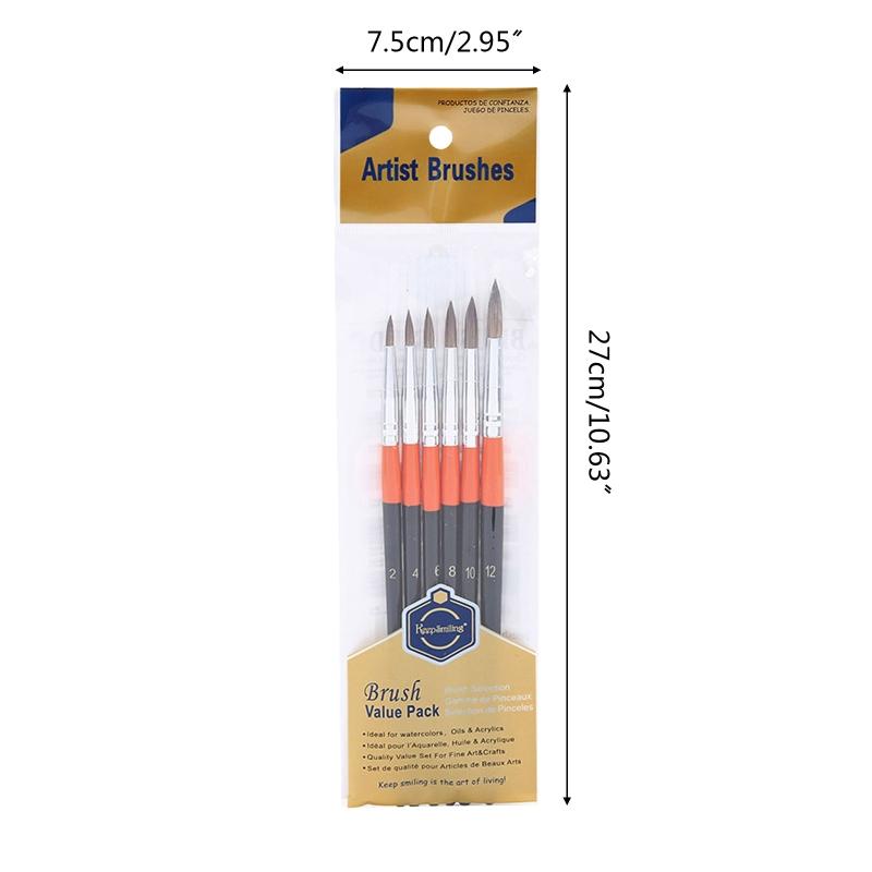 6 Kit Watercolor Painting Brushes Anti-Shedding Round Tip Artist Paintbrushes for Kids Adults Drawing Art Craft Supplies
