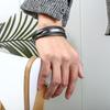 Mens Wide Leather Bracelet Handmade Multi-Layer Woven Cuff Geometric Design Steel Tone Adjustable Size