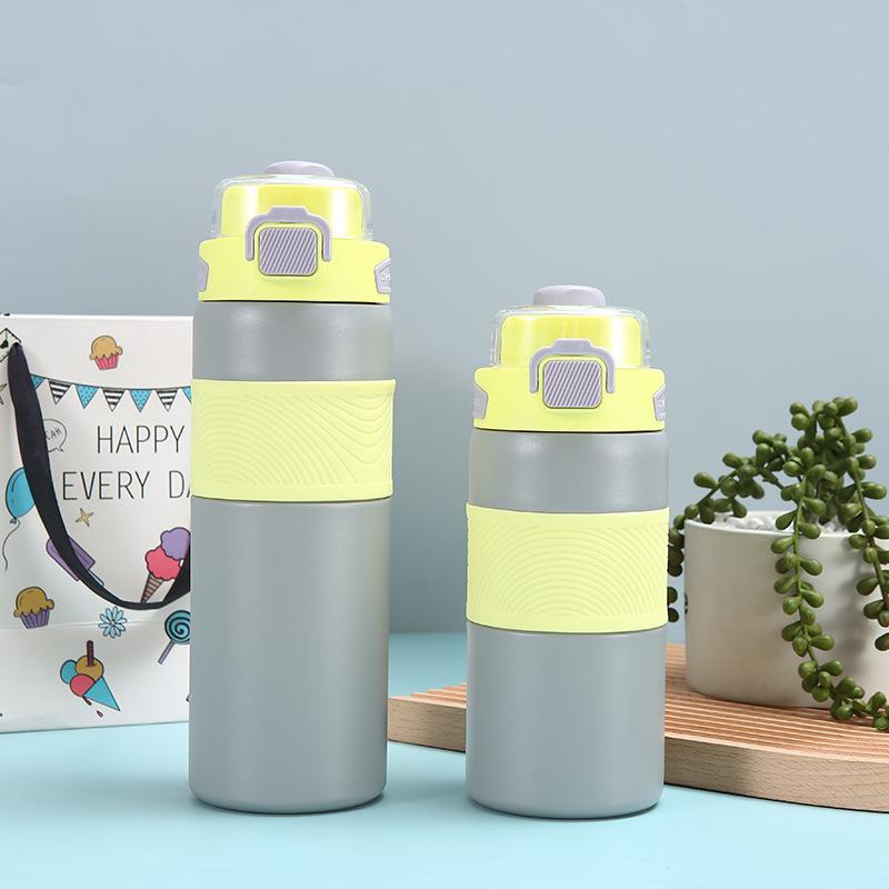 New Stainless Steel Thermos Cup High Appearance Level Simple Portable Bouncing Cup Boys and Girls Large Capacity Straw Cup
