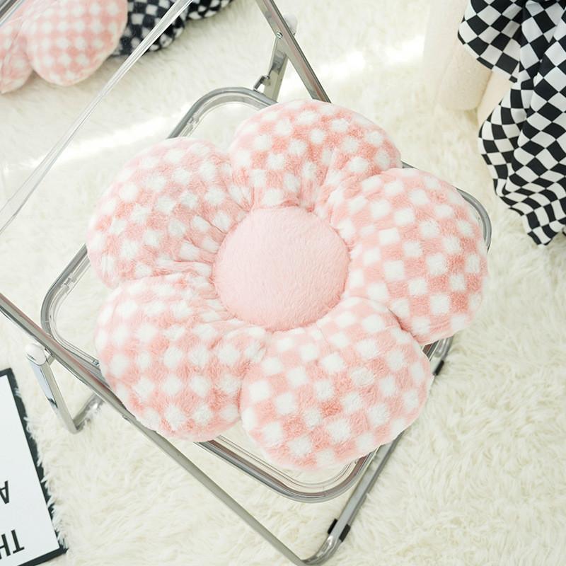 Modern Minimalist Floral Pattern Pillow With Faux Bunny Fur Cover For Sofa Decor