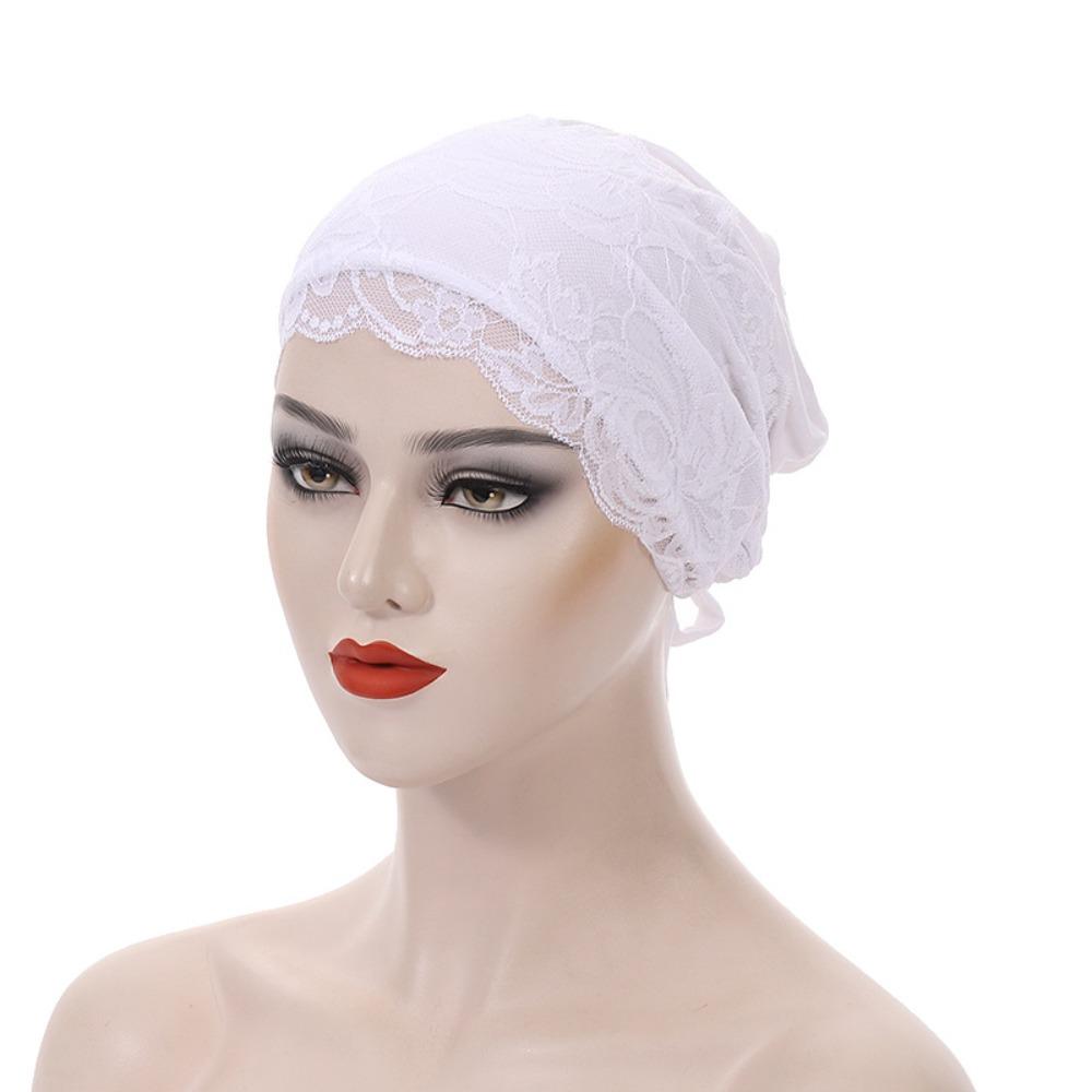 Fashion Elegant Turban Hat Solid Color Elastic Hijab Cap Breathable Tie Straps Under Scarf Caps Female Head Covering