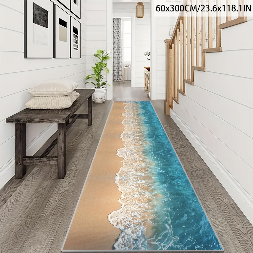 1pc Blue Water Ripple Long Runner Rug 2D Print Non-Slip Machine Washable for Hallway/Kitchen/Bedroom/Entryway/Living Room Decor