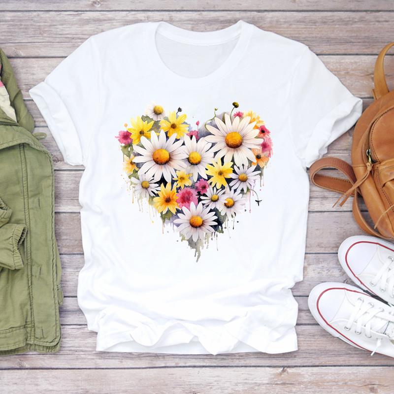 (Asian Size) lovely heart trend Graphic Short Sleeve T-shirts Lady Female Top Printed Fashion Clothing Women Casual T Shirt Tee