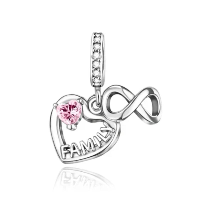 Sparkling Birthstone Charms Copper Heart Mom Key Pendant Bead Fit Original Necklace Bracelet Women Jewelry Diy Gift