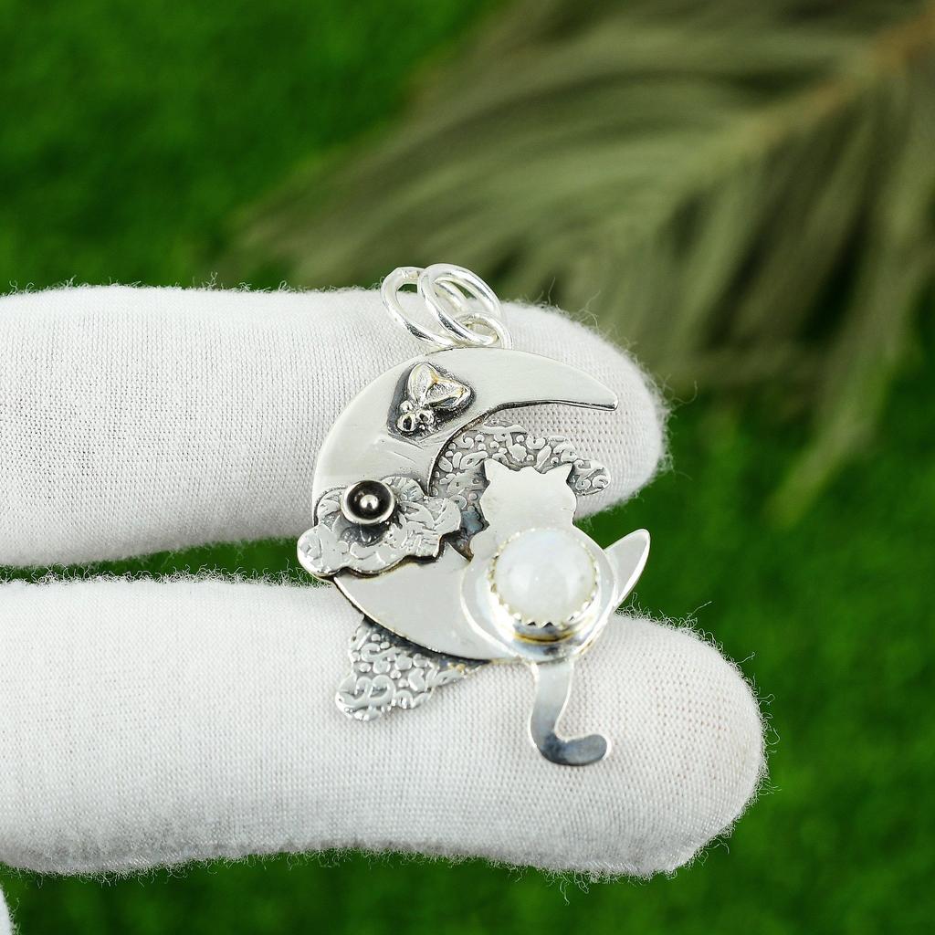 Gift For Women Pendant 925 Sterling Silver Natural Rainbow Moonstone Gemstone
