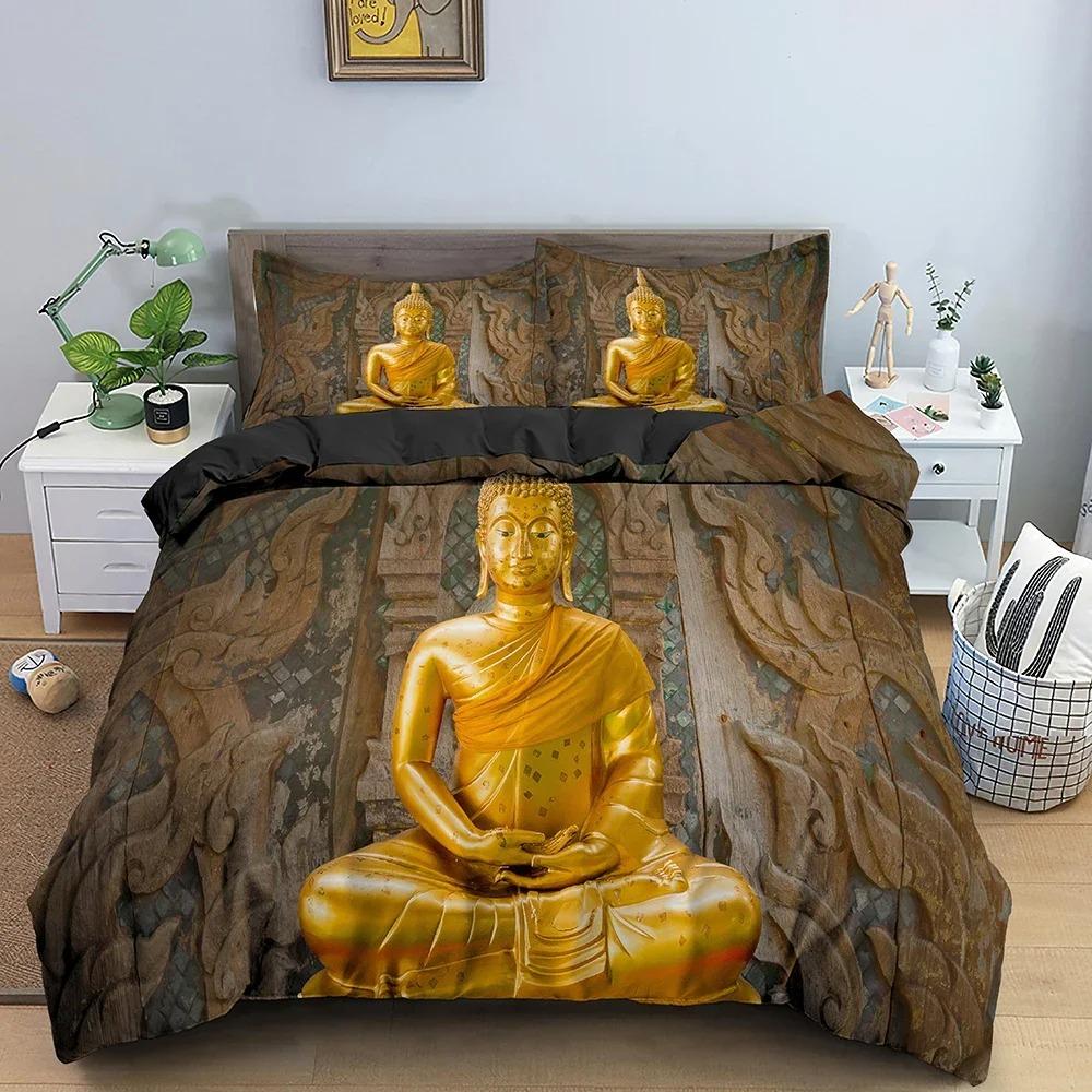 Buddha Statue Duvet Cover Buddhism Printed Bedding Set Comforter Covers Twin King Quilt Cover With Pillowcase Bedclothes