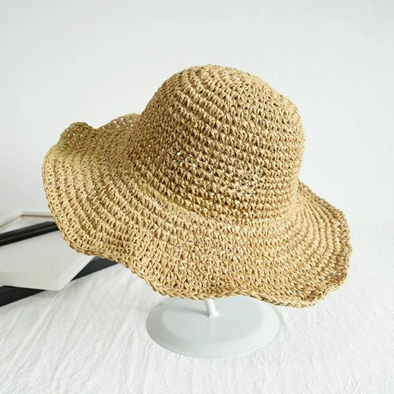 Pearl straw hat summer travel sunscreen sunshade bucket hat new straw seaside vacation net red hat