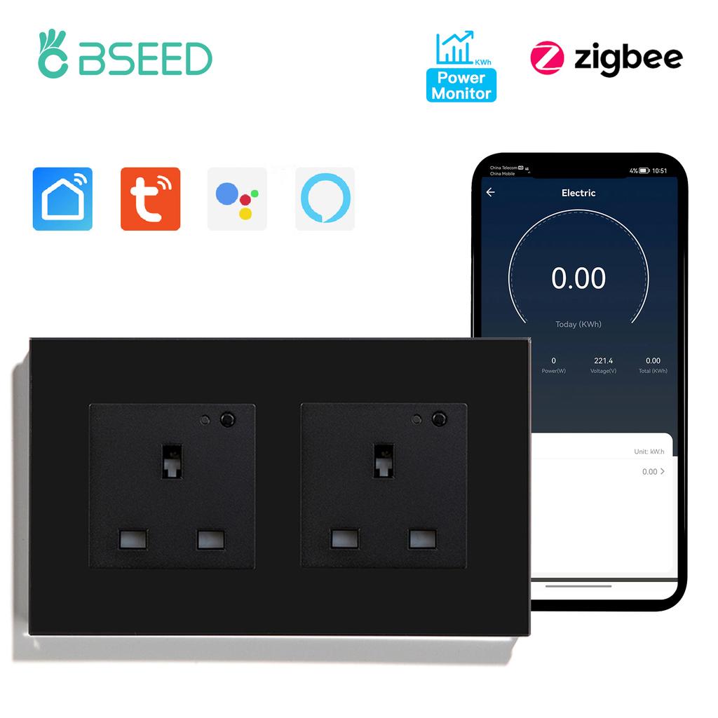 BSEED Zigbee Single UK Smart Socket Double Intelligent Wall Sockets Triple Electric Outlets Tuya Smart Life Alexa Control 13A