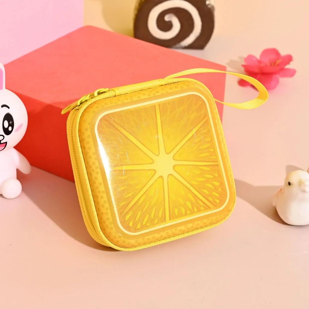 Cute Cartoon Fruit Square Tinplate Coin Purse Mini Portable Zipper Headphone Bag Data Cable Storage Box Prints Small Wallet Gift