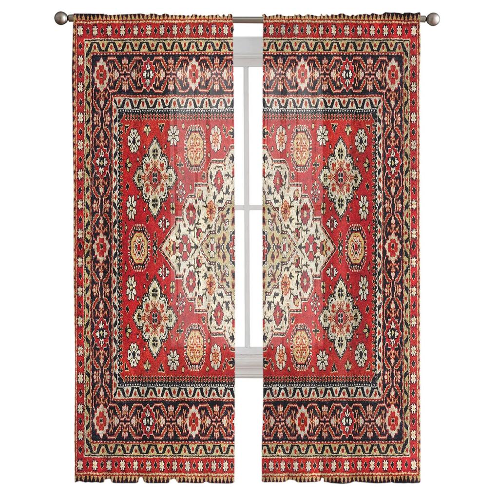 Vintage Flower Indian Bohemia Tulle Curtains For Living Room Sheer Curtain For Bedroom Christmas Blinds Voile Curtains