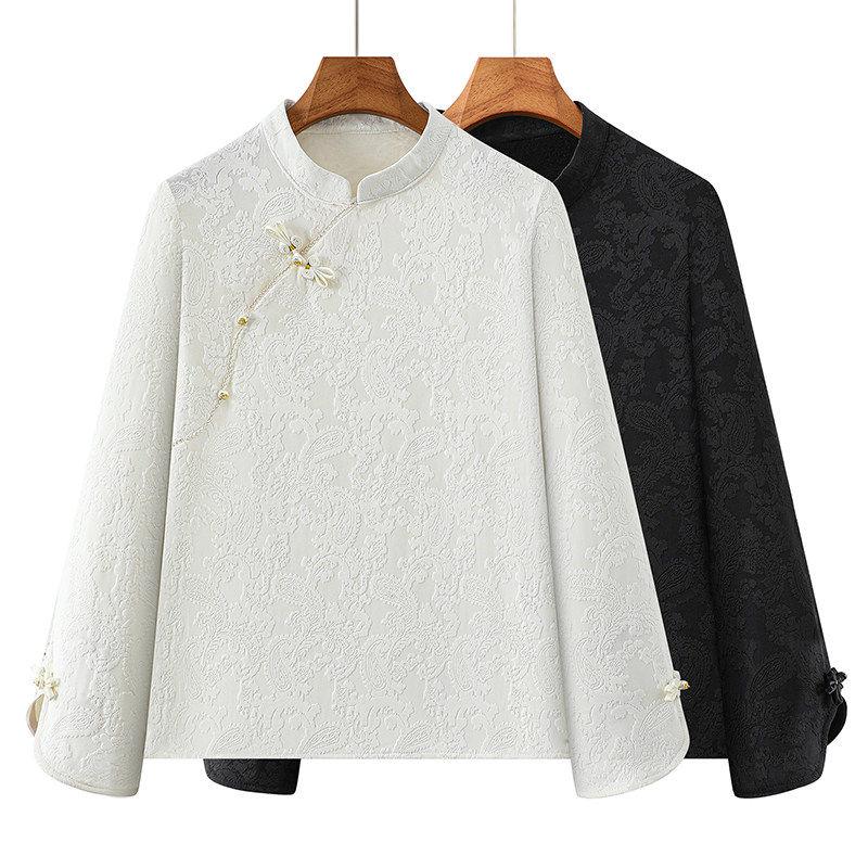 Women's Long Sleeve Chinese Style Velvet Top for Spring/Autumn