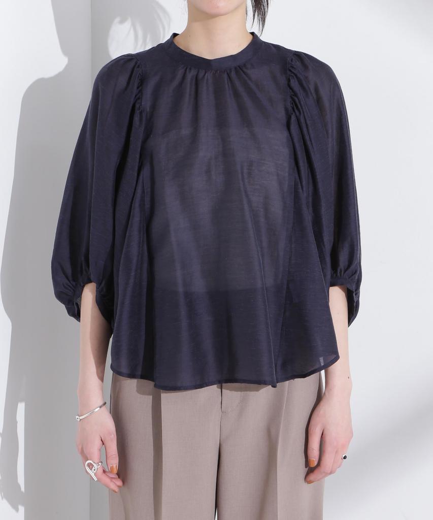Nano Universe Linen Blend Sheer Blouse with Volume Size F Women's Sleeves, Ivory, 037, 669-5120317