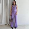 European & American 2025 New Solid Color Sleeveless Polo Collar Top & Straight Leg Pants Set