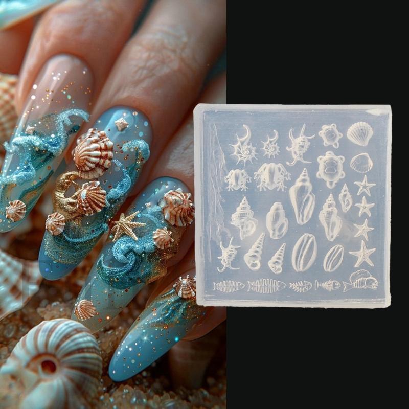 Silicone Nail Art Mold Accessory Mold Nail Decorative Mold Sea Theme Silicone Texture Perfect for Various Nail Types