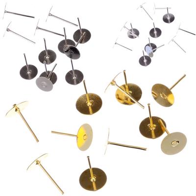 100/150/200pcs Flat Pad Post Piercing Ear Stud DIY Paste Beads Holder Pearl Base Jewelry Findings