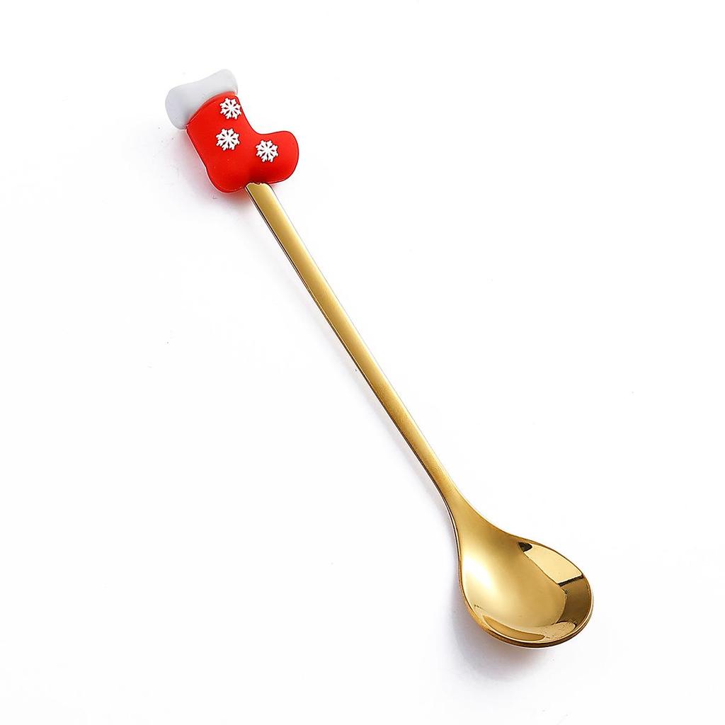J Stainless Steel Christmas Dessert Spoon & Fork Set with Character Pattern - Festive Stirrer for Coffee & Desserts
