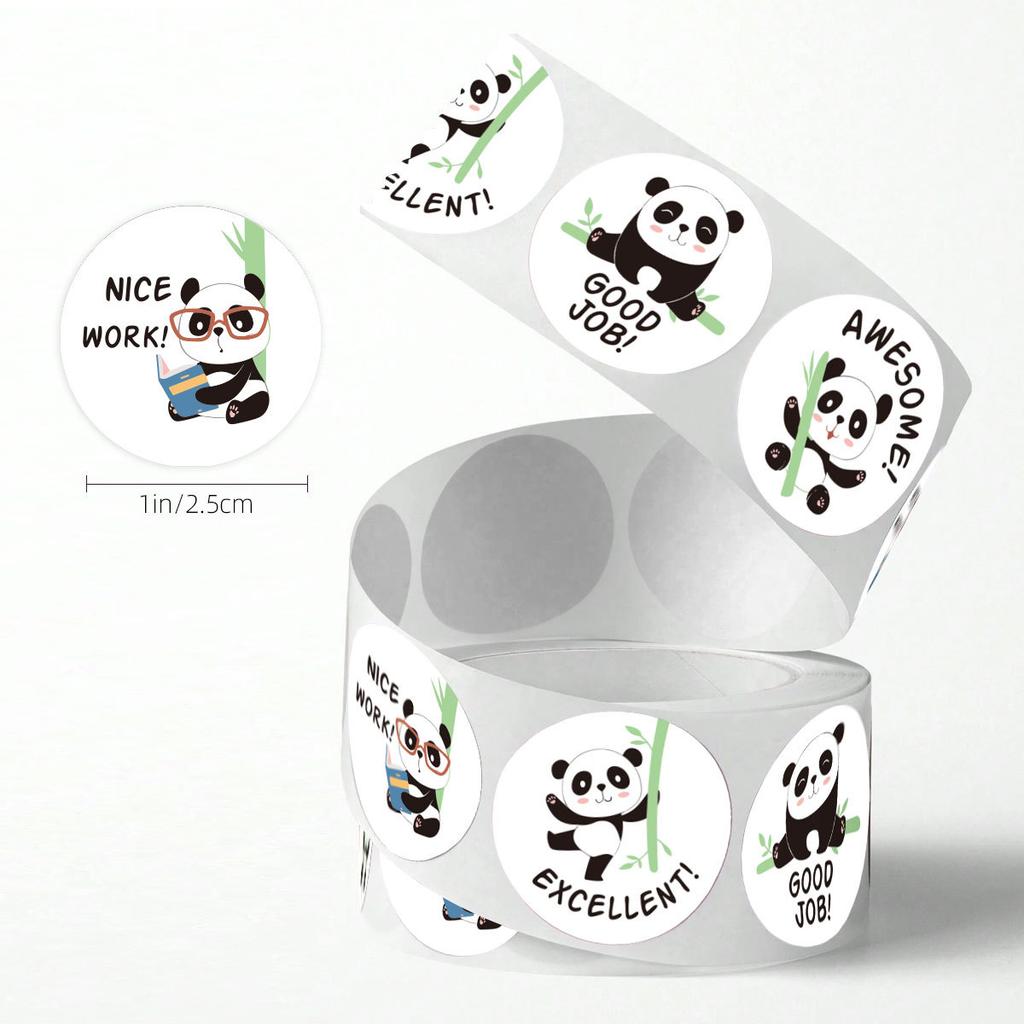 100-500Pcs Panda Reward Stickers Roll For Kids 1 Inch Round Cute Animal Panda Bamboo Kindergarten Teacher Motivational Stickers