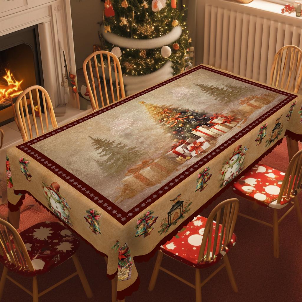 1 Weihnachtliche Runde und Rechteckige Tischdecken, Verschiedene Größen, Antiker Weihnachtsbaum Schneemann Exquisite Glocken Tischdecken für den täglichen Heimküchengebrauch,
